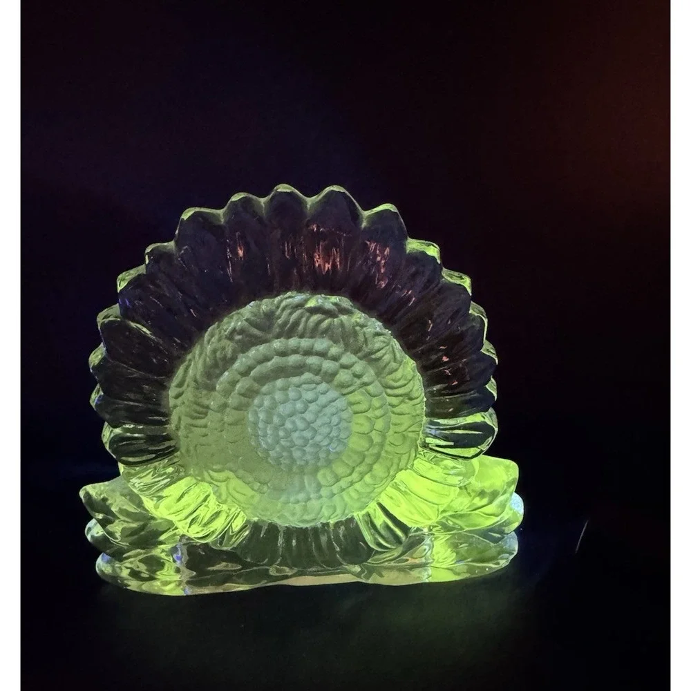 Partylite Sunflower Tealight Votive Candle Holder‎ UV Glow Clear & Frosted Glass